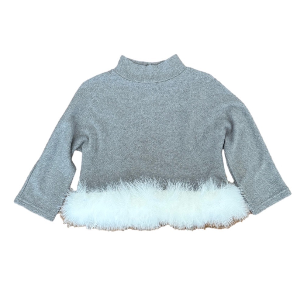 Petite Hailey Grey Feather long sleeve Top girls size 6 in excellent condition